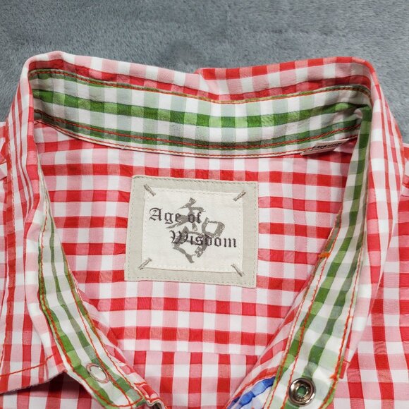 Age of Wisdom Long Sleeve Button Up Snap Plaid Shirt Check Red White Men Sz XL - Picture 3 of 11